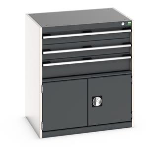 Bott Cubio drawer cabinet with overall dimensions of 800mm wide x 650mm deep x 900mm high Cabinet consists of 1 x 100mm, 1 x 125mm, 1 x 150mm high drawers and 1 x 400mm high door 100% extension drawer with internal dimensions of 675mm wide x 525mm... Bott100% extension Drawer units 800 x 650 for Labs and Test facilities